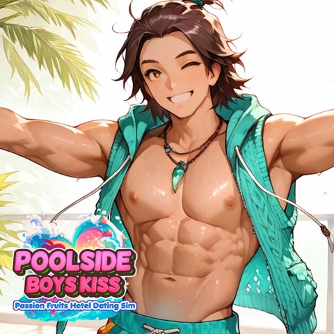 Poolside Boys Kiss: Passion Fruits Hotel Dating Sim Art